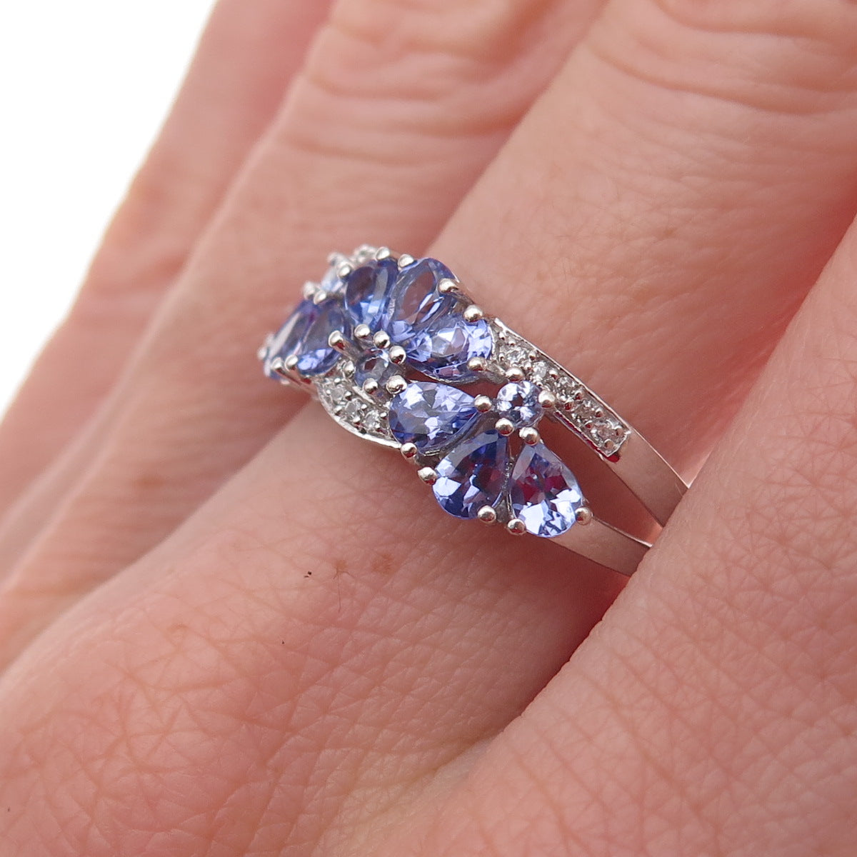 Chuck Clemency 925 Sterling Silver Real Tanzanite & White Topaz Ring Size 8