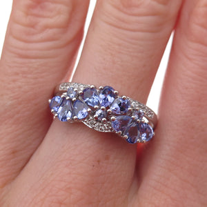 Chuck Clemency 925 Sterling Silver Real Tanzanite & White Topaz Ring Size 8
