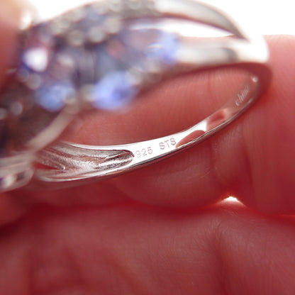 Chuck Clemency 925 Sterling Silver Real Tanzanite & White Topaz Ring Size 8