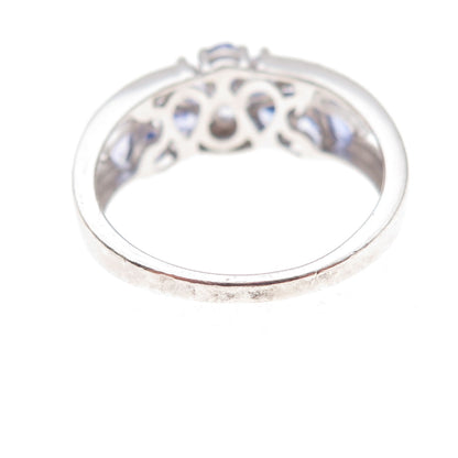 Chuck Clemency 925 Sterling Silver Real Tanzanite & White Topaz Ring Size 8