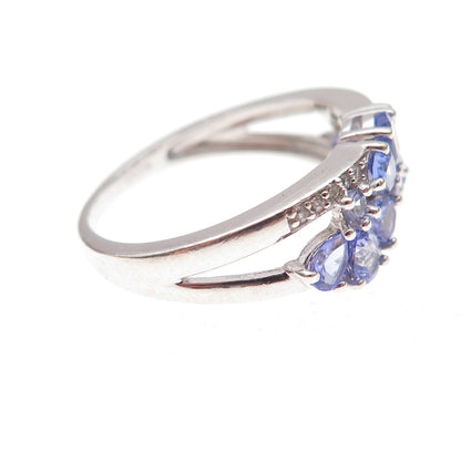 Chuck Clemency 925 Sterling Silver Real Tanzanite & White Topaz Ring Size 8