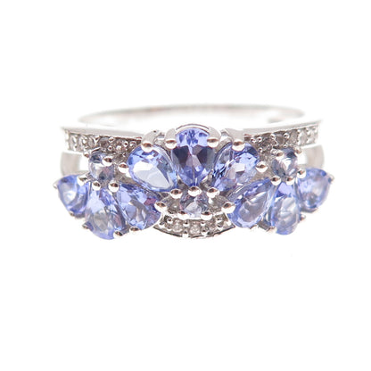 Chuck Clemency 925 Sterling Silver Real Tanzanite & White Topaz Ring Size 8
