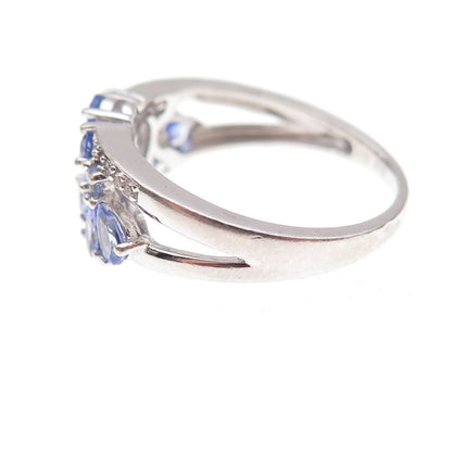 Chuck Clemency 925 Sterling Silver Real Tanzanite & White Topaz Ring Size 8