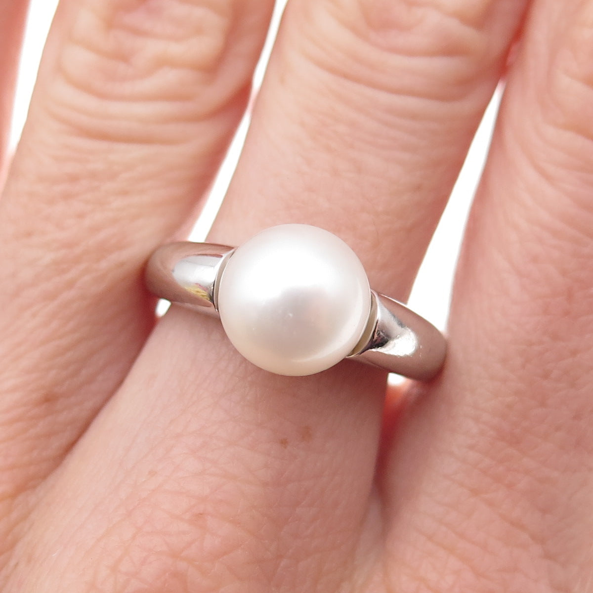 925 Sterling Silver Real Pearl Ring Size 8