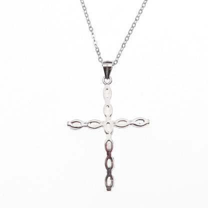 925 Sterling Silver Oval-Cut C Z Cross Cable Chain Necklace 18"