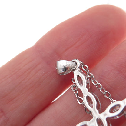 925 Sterling Silver Oval-Cut C Z Cross Cable Chain Necklace 18"