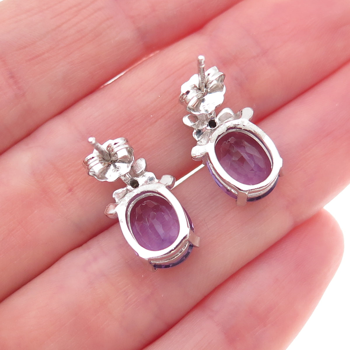 925 Sterling Silver Mexico Real Diamond Accent & Amethyst Bow Earrings