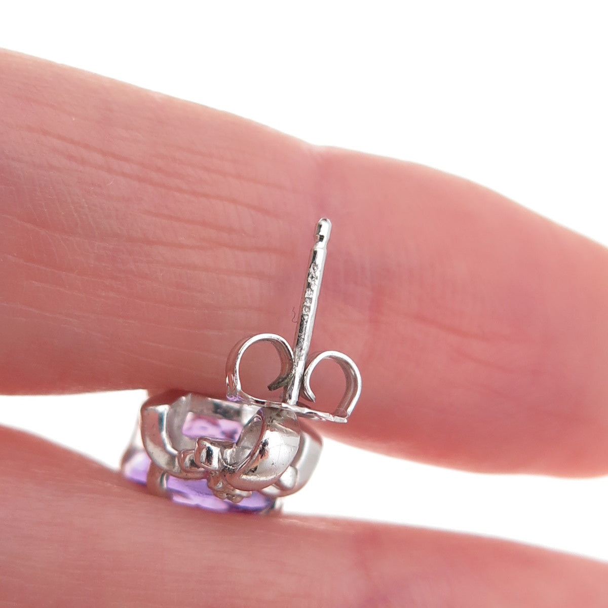 925 Sterling Silver Mexico Real Diamond Accent & Amethyst Bow Earrings