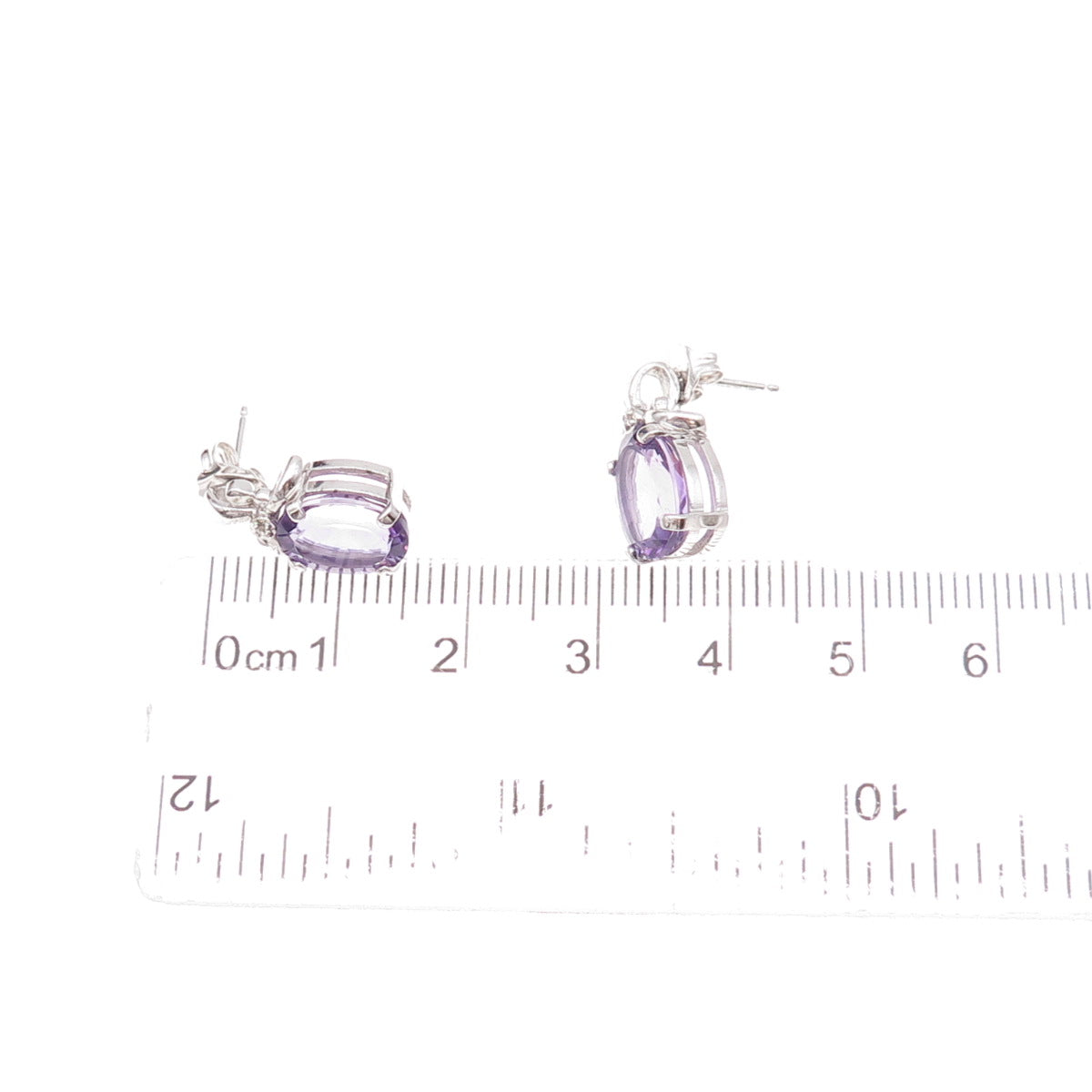 925 Sterling Silver Mexico Real Diamond Accent & Amethyst Bow Earrings