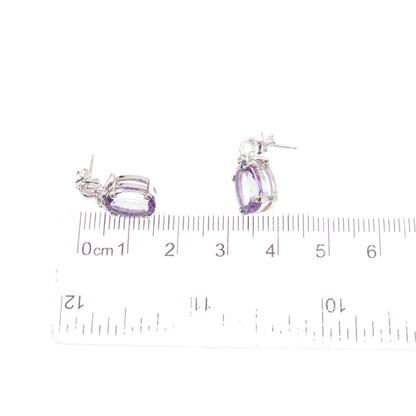 925 Sterling Silver Mexico Real Diamond Accent & Amethyst Bow Earrings