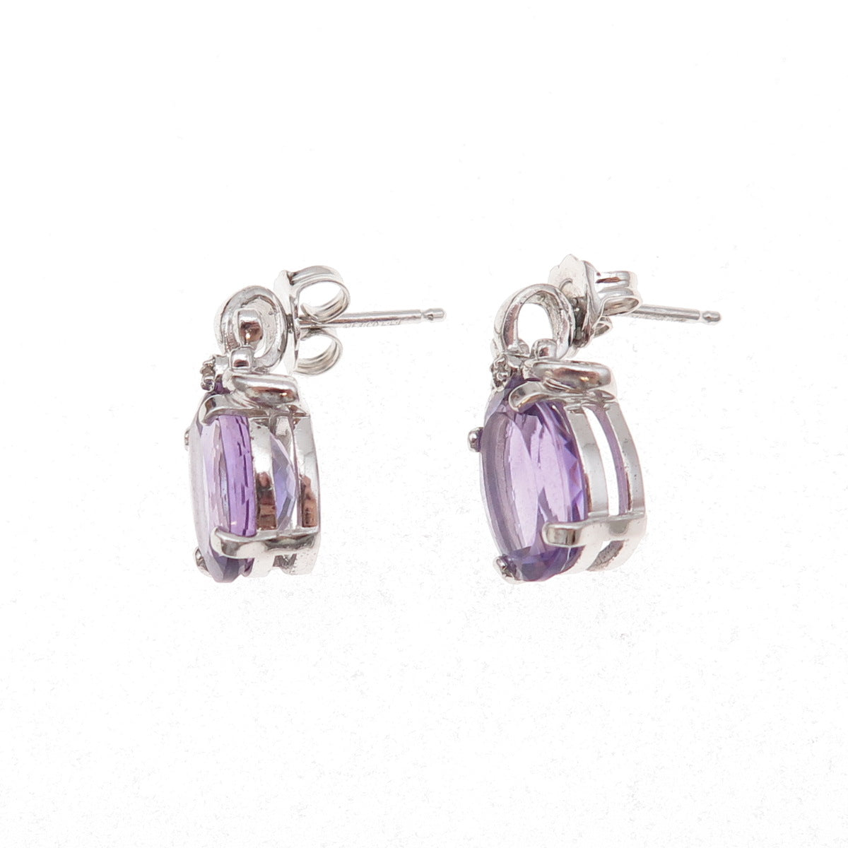 925 Sterling Silver Mexico Real Diamond Accent & Amethyst Bow Earrings