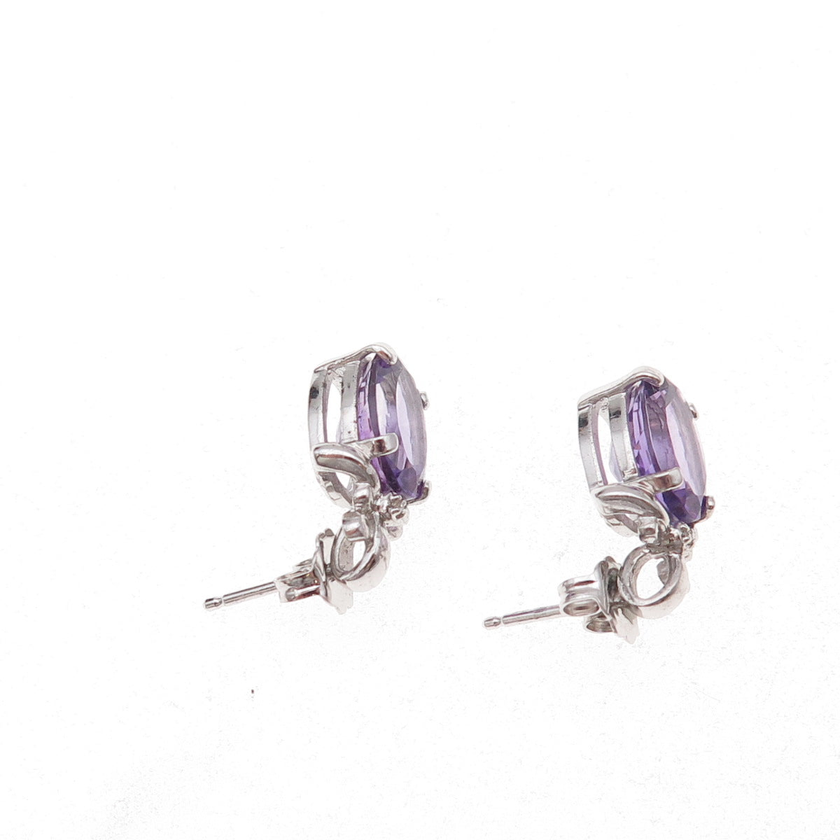 925 Sterling Silver Mexico Real Diamond Accent & Amethyst Bow Earrings
