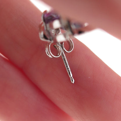 925 Sterling Silver Mexico Real Diamond Accent & Amethyst Bow Earrings