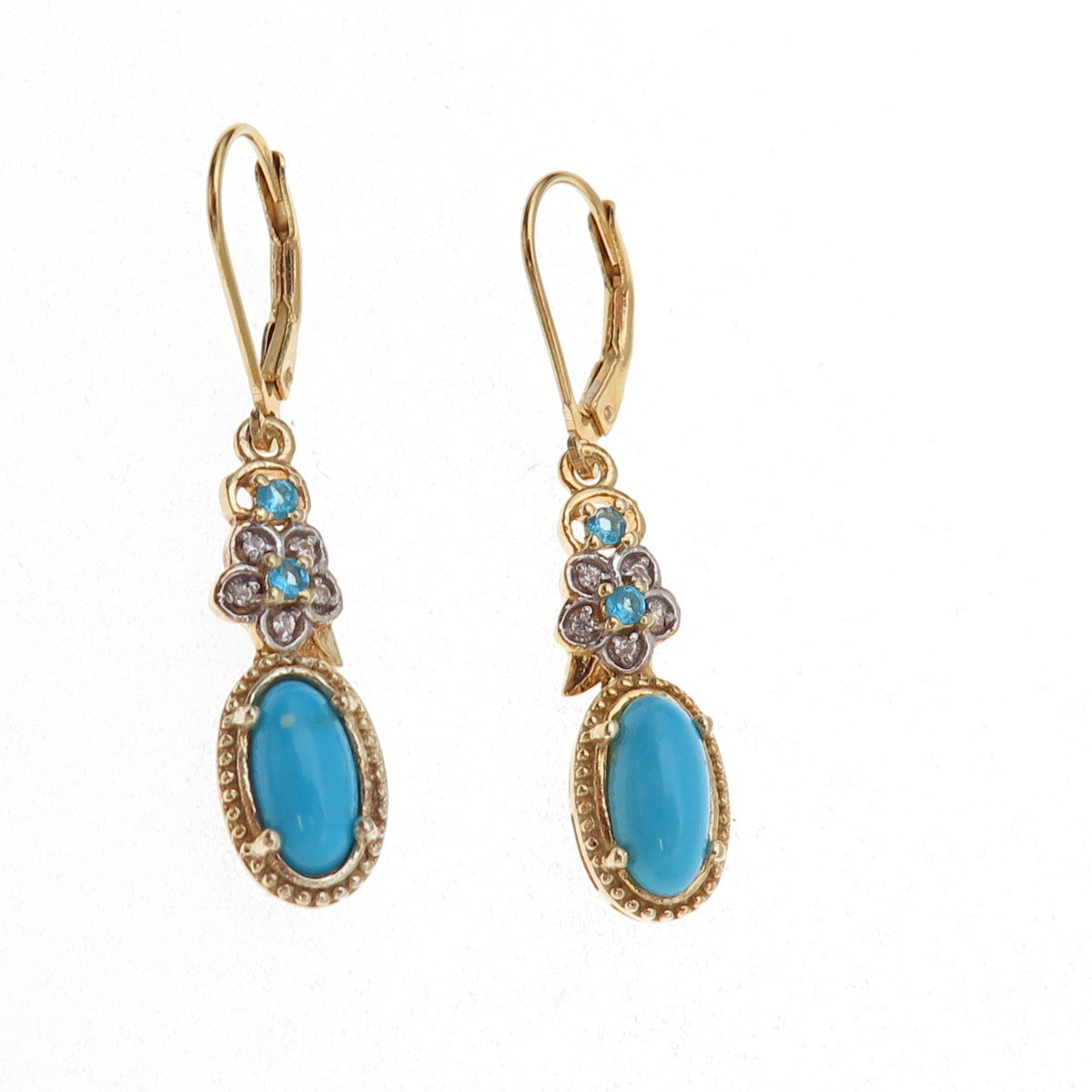 Chuck Clemency Sterling Gold Plated Real Turquoise White Topaz Apatite Earrings