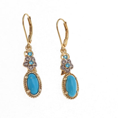 Chuck Clemency Sterling Gold Plated Real Turquoise White Topaz Apatite Earrings