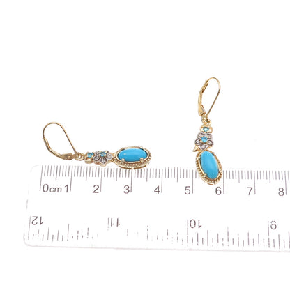 Chuck Clemency Sterling Gold Plated Real Turquoise White Topaz Apatite Earrings