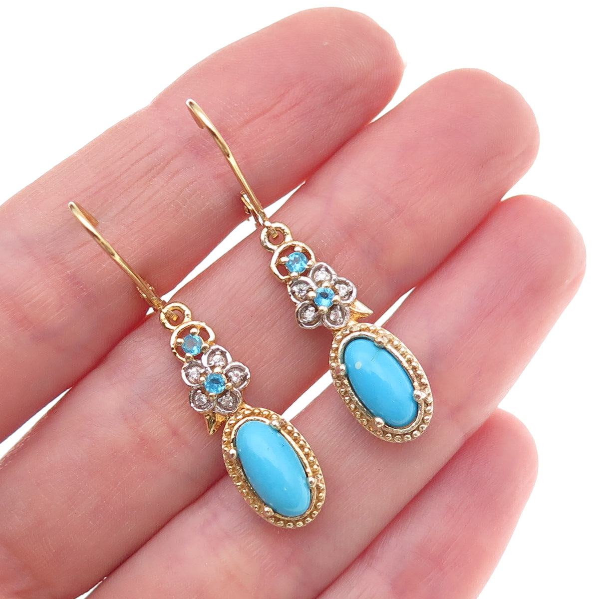 Chuck Clemency Sterling Gold Plated Real Turquoise White Topaz Apatite Earrings