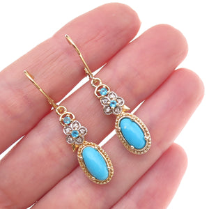 Chuck Clemency Sterling Gold Plated Real Turquoise White Topaz Apatite Earrings