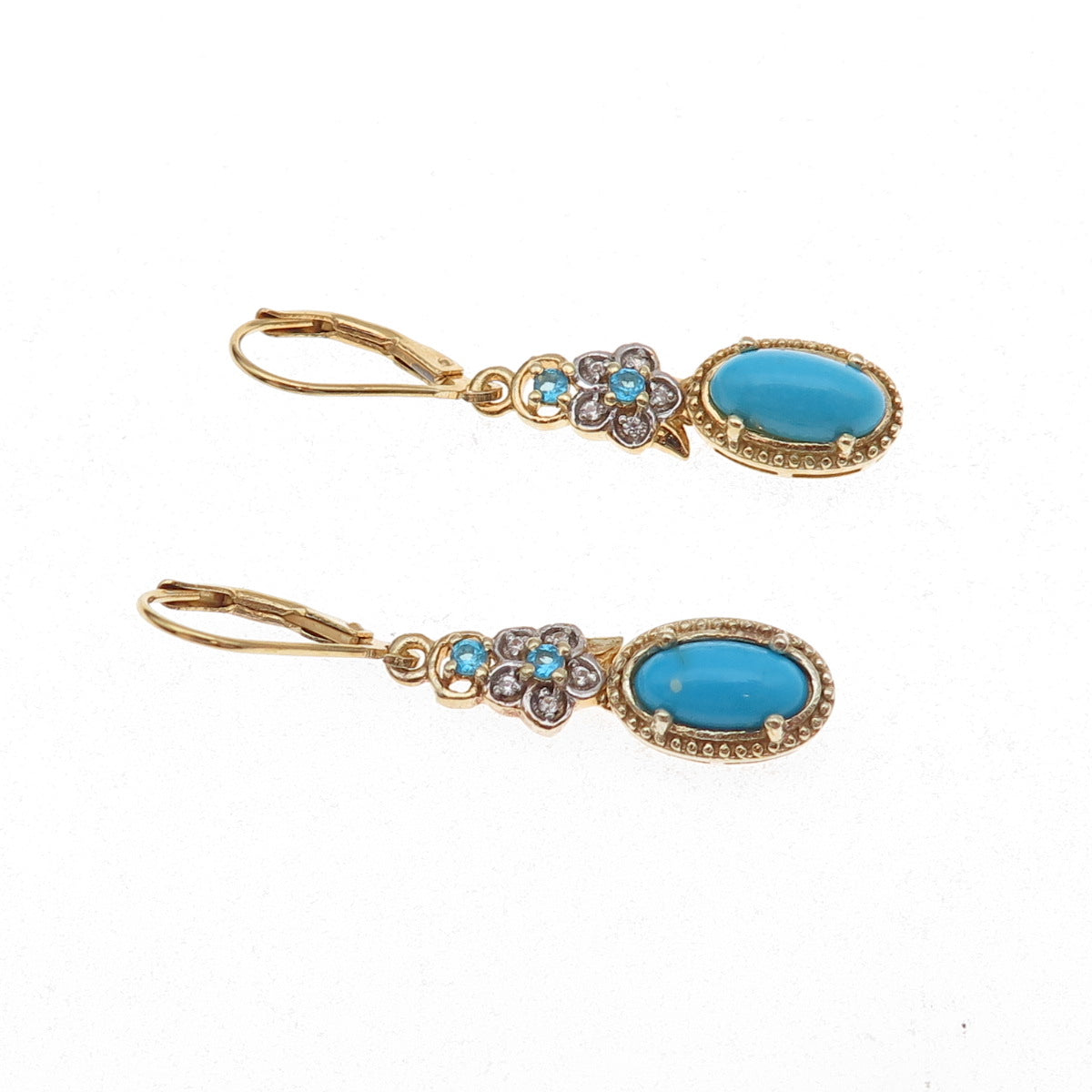 Chuck Clemency Sterling Gold Plated Real Turquoise White Topaz Apatite Earrings