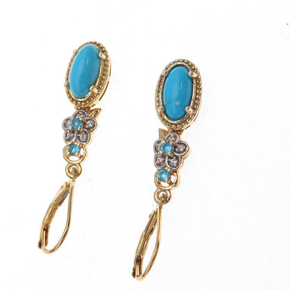Chuck Clemency Sterling Gold Plated Real Turquoise White Topaz Apatite Earrings