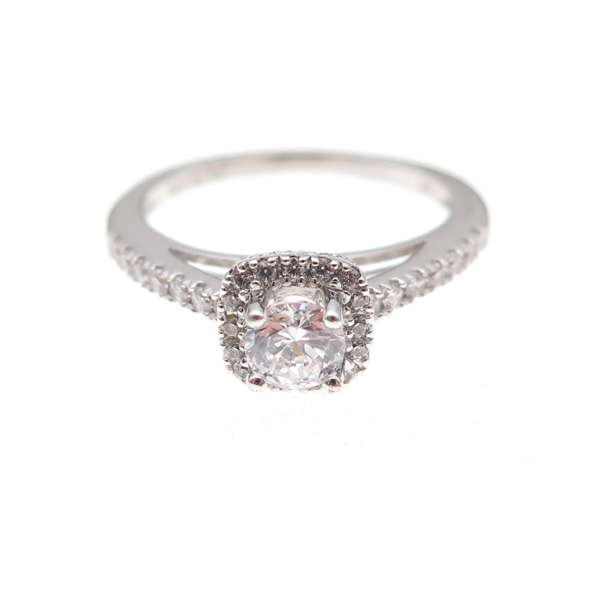 925 Sterling Silver Round-Cut C Z Engagement Ring Size 7