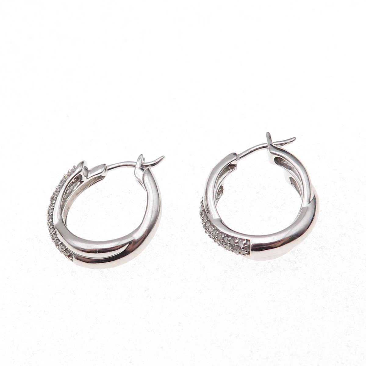 925 Sterling Silver Real Round-Cut Diamond Crisscross Hoop Earrings