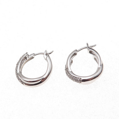 925 Sterling Silver Real Round-Cut Diamond Crisscross Hoop Earrings