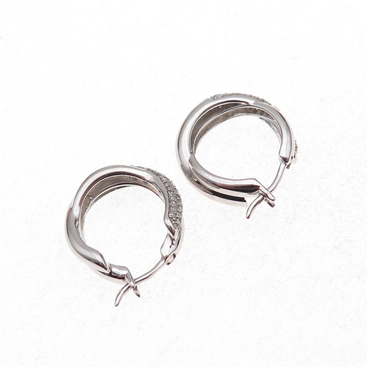 925 Sterling Silver Real Round-Cut Diamond Crisscross Hoop Earrings