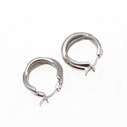 925 Sterling Silver Real Round-Cut Diamond Crisscross Hoop Earrings