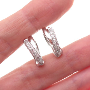 925 Sterling Silver Real Round-Cut Diamond Crisscross Hoop Earrings