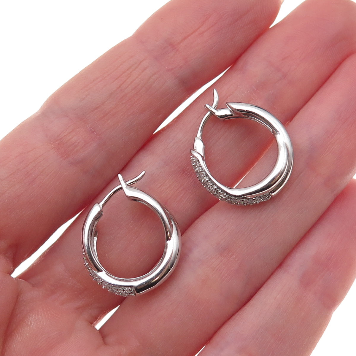 925 Sterling Silver Real Round-Cut Diamond Crisscross Hoop Earrings