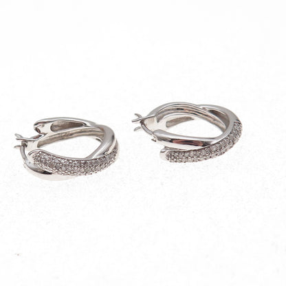 925 Sterling Silver Real Round-Cut Diamond Crisscross Hoop Earrings