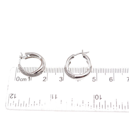 925 Sterling Silver Real Round-Cut Diamond Crisscross Hoop Earrings