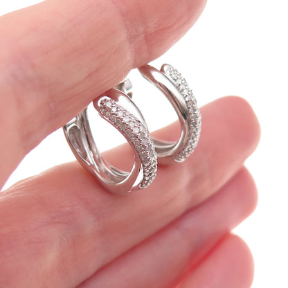 925 Sterling Silver Real Round-Cut Diamond Crisscross Hoop Earrings