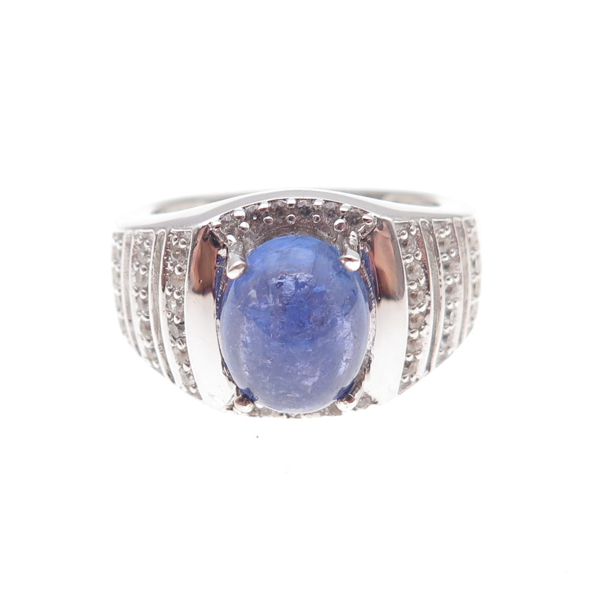Chuck Clemency 925 Sterling Silver Real Tanzanite & White Topaz Ring Size 8