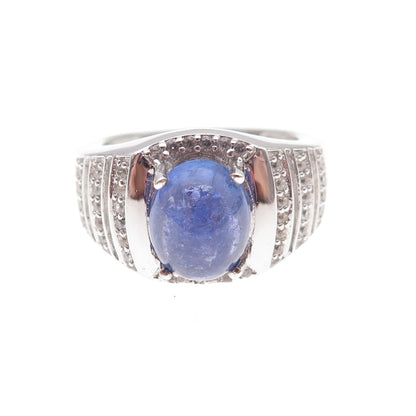 Chuck Clemency 925 Sterling Silver Real Tanzanite & White Topaz Ring Size 8