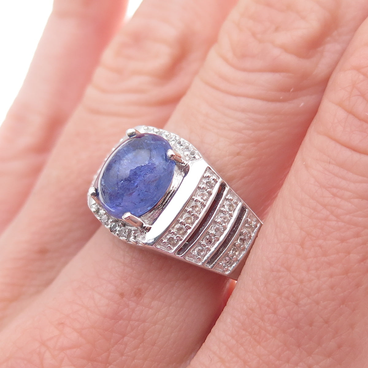 Chuck Clemency 925 Sterling Silver Real Tanzanite & White Topaz Ring Size 8