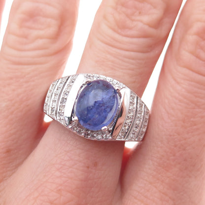 Chuck Clemency 925 Sterling Silver Real Tanzanite & White Topaz Ring Size 8