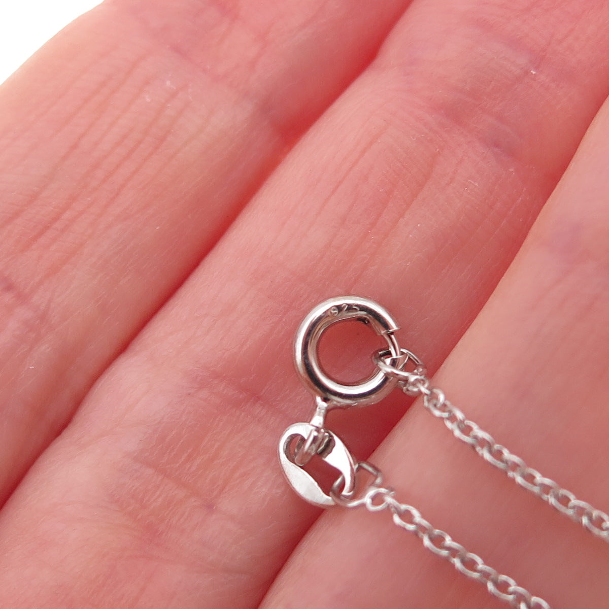 925 Sterling Silver Real Diamond Interlocked Pendant Cable Chain Necklace 18"