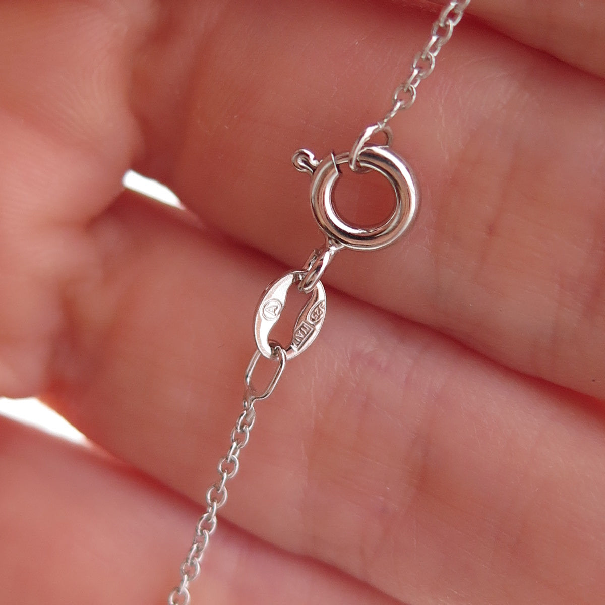 925 Sterling Silver Real Diamond Interlocked Pendant Cable Chain Necklace 18"
