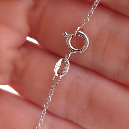 925 Sterling Silver Real Diamond Interlocked Pendant Cable Chain Necklace 18"