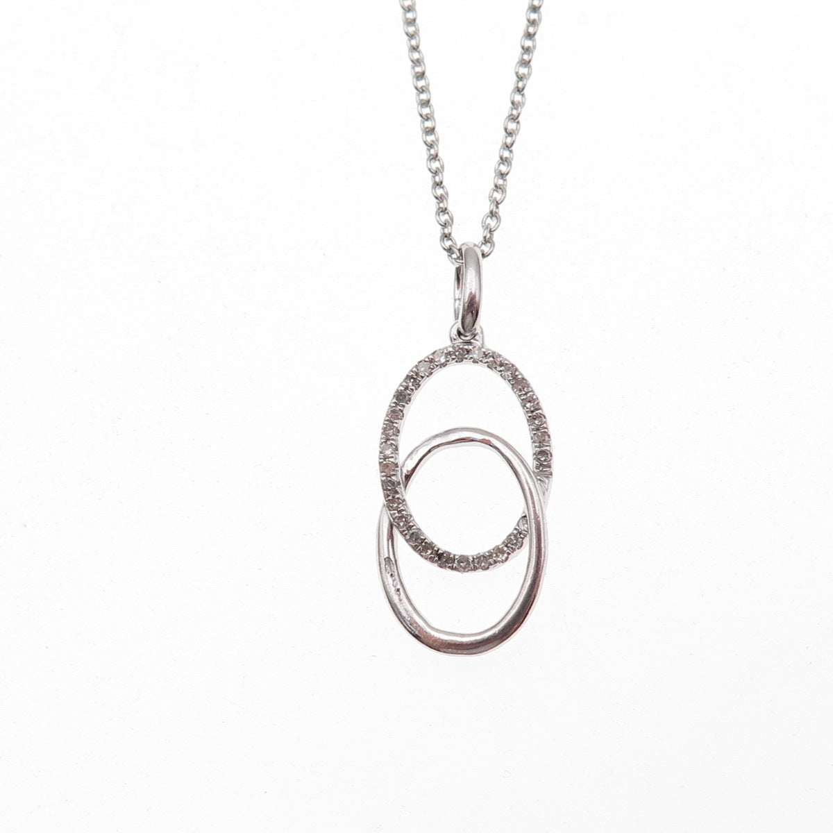 925 Sterling Silver Real Diamond Interlocked Pendant Cable Chain Necklace 18"