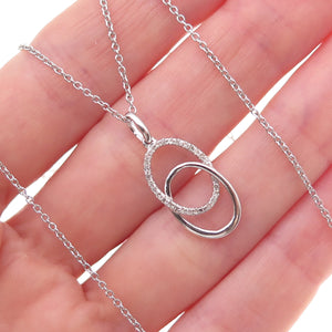 925 Sterling Silver Real Diamond Interlocked Pendant Cable Chain Necklace 18"