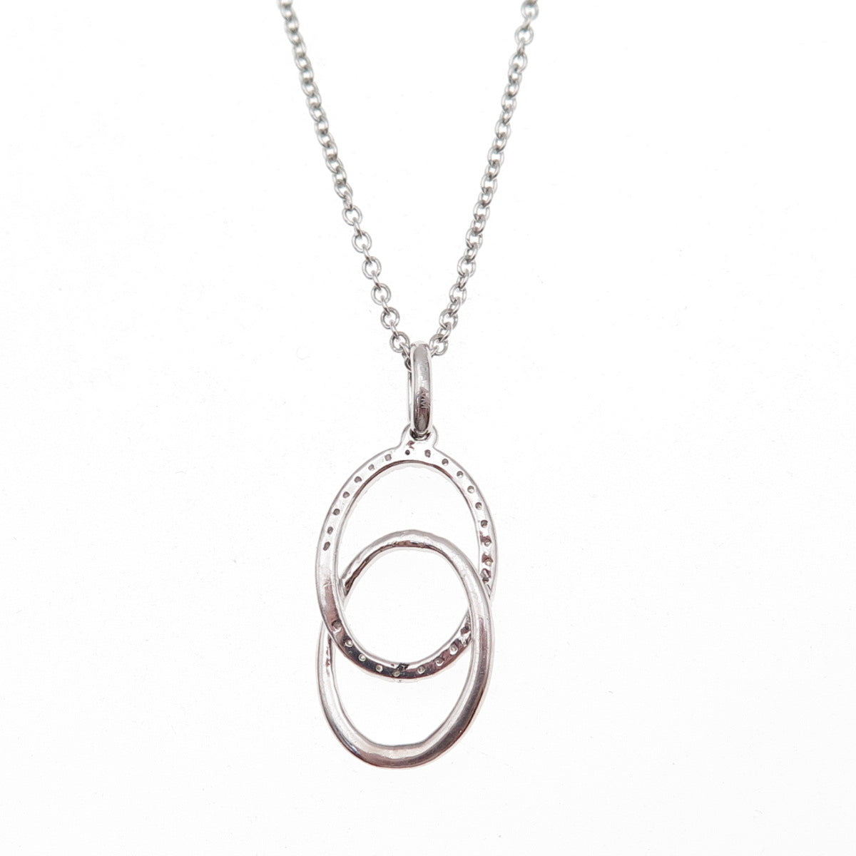 925 Sterling Silver Real Diamond Interlocked Pendant Cable Chain Necklace 18"