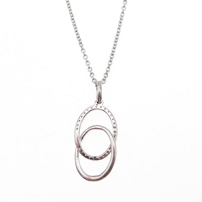 925 Sterling Silver Real Diamond Interlocked Pendant Cable Chain Necklace 18"