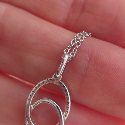 925 Sterling Silver Real Diamond Interlocked Pendant Cable Chain Necklace 18"