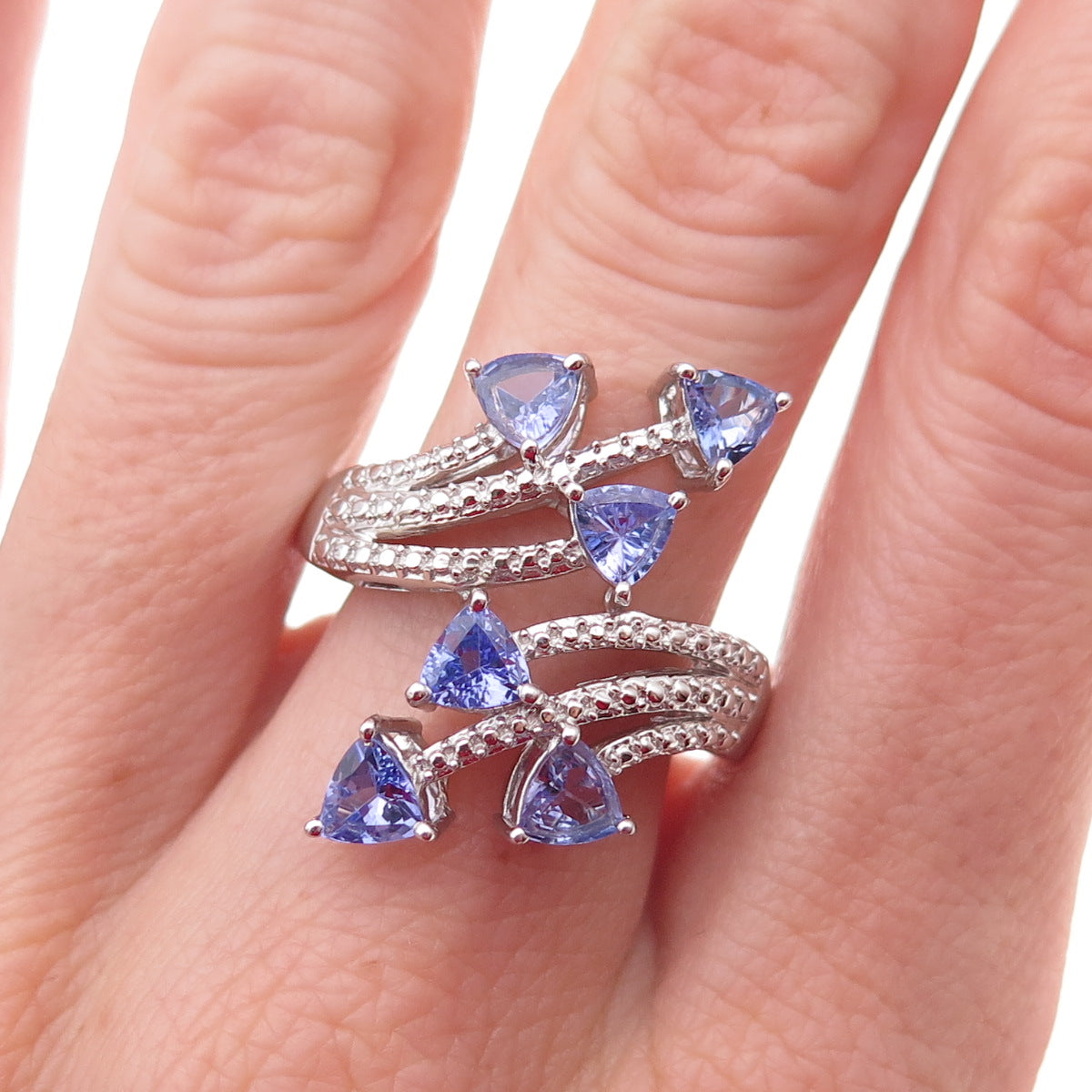 Chuck Clemency 925 Sterling Silver Real Triangle-Cut Tanzanite Ring Size 8