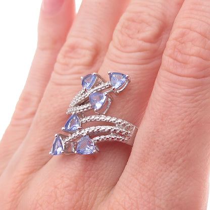 Chuck Clemency 925 Sterling Silver Real Triangle-Cut Tanzanite Ring Size 8