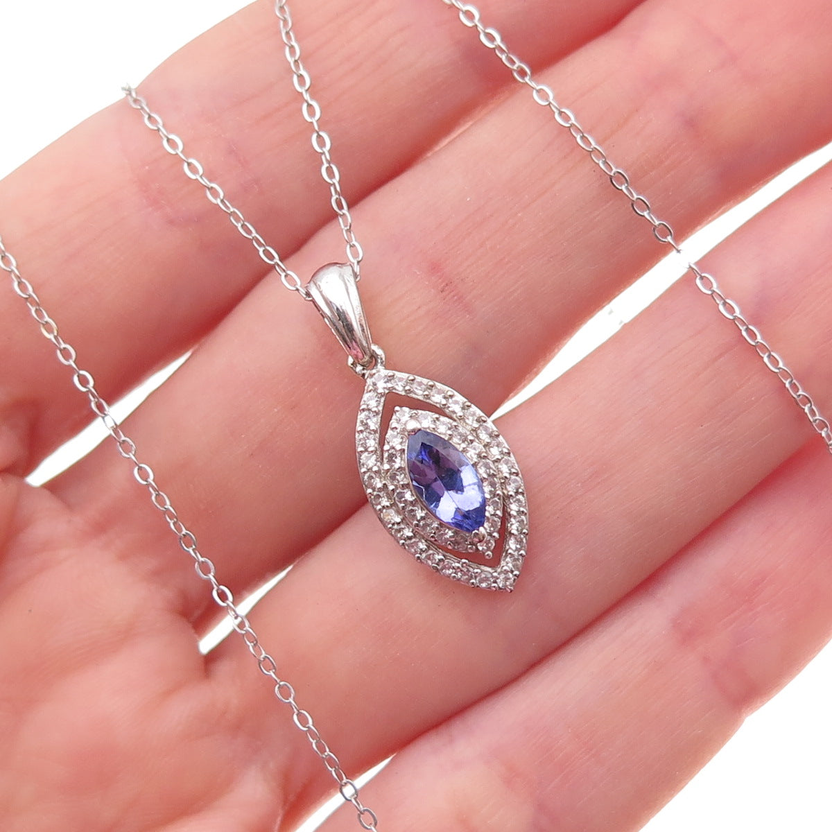 Chuck Clemency 925 Sterling Silver Real Tanzanite & White Topaz Necklace 20"