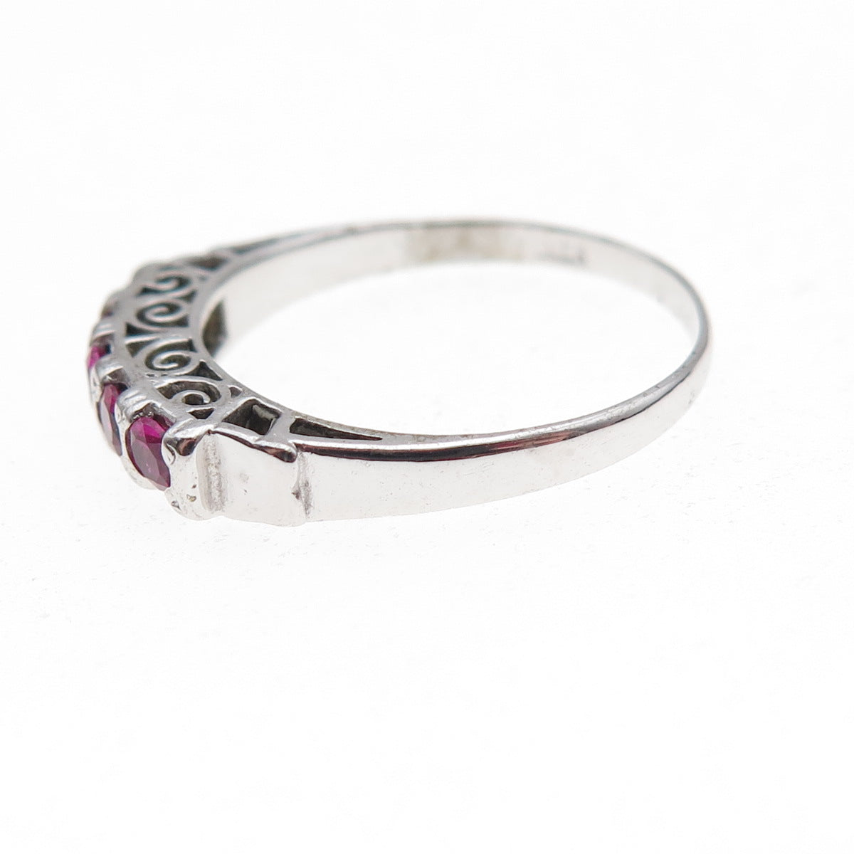 925 Sterling Silver Antique Art Deco Real Round-Cut Ruby Ring Size 7.25